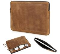 CataPurus Top Grain Leather 13.3" Slim Laptop Sleeve Bag, Vintage Design with 2 Zip Pockets, Fully Handmade, Compatible with MacBook Pro 13.3" MacBook Air 2022 DELL XPS 13" & other PC, Brown 13.3 Inch