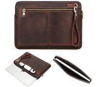 CataPurus Top Grain Leather 14.2" Laptop Case Bag, Zip Pockets Design, Compatible with MacBook Air 13" M2 A2681 M1 A2337 A2179 A1932/Pro 13" M2 M1 A2338 A2251 A2289 A2159 A1989 A1706, Coffee 14.2 Inch