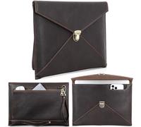 CataPurus Top Grain Leather 14.2" Slim Laptop Bag Case, Envelope Style, Removable Wristlet & 3 Pockets, Fits MacBook Pro 14 Inch 2021 2022 M1 Pro/M1 Max A2442 & other Laptop, Black Coffee 14.2 Inch
