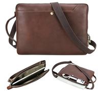 CataPurus Top Grain Leather 14.2" Slim Laptop Bag Case, Handmade, Adjustable Strap & 2 Pockets, Compatible with MacBook Pro 14 inch 2021 2022 M1 Pro/M1 Max A2442 & other PC, Red Coffee 14.2 Inch