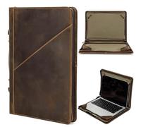 CataPurus Top Grain Leather 14.2" Slim Laptop Zipper Folio Case, 2 Pockets Design, Compatible with MacBook Air 13" M2 A2681 M1 A2337 A2179 A1932/Pro 13" M2 M1 A2338 A2251 A2289 A2159, Coffee 14.2 Inch