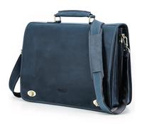 CataPurus Top Grain Leather 15.4" Laptop Briefcase Crossbody Handbag, Vintage Design & Multi Pockets & Luggage Strap, Fits to 2025 MacBook Pro/Air 13.3"/14.2"/15.4"/16" & A4/A5 Paper, Blue 15.4 Inch