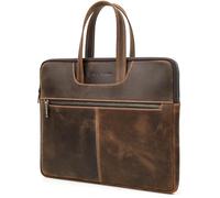CataPurus Top Grain Leather 15.4" Slim Laptop Briefcase Handbag, Vintage Design with 5 Pockets, Handmade, Compatible with MacBook Pro/Air 13.3"/14.2"/15.4"/16" & other Laptop/Tablet, Coffee 15.4 Inch