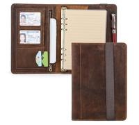CataPurus Top Grain Leather A5 Loose-Leaf Portfolio Organizer for Men & Women, Vintage Design, Multi-Functional Professional Business Portfolio for A5 Size Document/iPad Mini/Pen/ID, Coffee 8.3 Inch