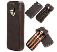 CataPurus Top Grain Leather Travel Cigar Case Tray, Handmade, Brass Press Push Lock with Drawer, Genuine Leather Portable Cigar Humidor Case, Gift Choice for Cigar Lovers, Matte Coffee for 3 Fingers