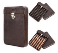CataPurus Top Grain Leather Travel Cigar Case Tray, Handmade, Brass Press Push Lock with Drawer, Genuine Leather Portable Cigar Humidor Case, Gift Choice for Cigar Lovers, Matte Coffee for 6 Fingers