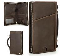 CataPurus Top Grain Leather Travel Passport Wallet Holder Case for Man & Woman, Handmade for 4 Passports & Multi Cards, RFID Blocking Large Capacity for Cards/Passports/Tickets/AirTag, Matte Coffee