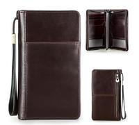 CataPurus Top Grain Leather Travel Passport Wallet Holder for Man & Woman, Handmade with Three-Layer for 4 Passports & Multi Cards, RFID Blocking Large Capacity for Cards/Passports/Tickets, Coffee