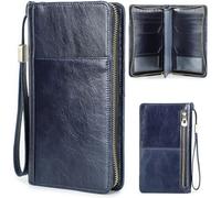 CataPurus Top Grain Leather Travel Passport Wallet Holder for Man & Woman, Handmade with Three-Layer for 4 Passports & Multi Cards, RFID Blocking Large Capacity for Cards/Passports/Tickets, Blue