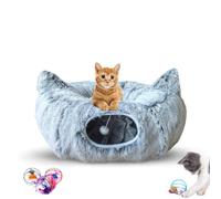 Catasaurus 3-in-1 Plush Donut Cat Tunnel Bed with 3 Mouse Toys - Foldable Peekaboo Cat Cave with Soft Cushion - Cozy Hideaway for Indoor Cats, Kittens, Puppies, Rabbits & Ferrets