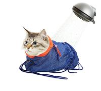 Catcan Breathable Mesh Anti Scratch Adjustable Cat Grooming Bag for Nail Trimming, Bathing - Polyester Soft Cat Washing Bag (Blue-Orange)