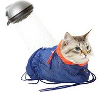 Catcan Breathable Mesh Anti Scratch Adjustable Cat Grooming Bag for Nail Trimming, Bathing - Polyester Soft Cat Washing Bag (Blue-Orange)