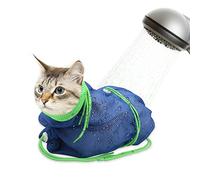 Catcan Breathable Mesh Shower Bag Anti-Scratch Adjustable for Nail Trimming Bathing - Polyester Soft Cat Wash (Blue-Green)
