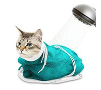 Catcan Cat Bathing Bag, Breathable Mesh Cat Shower Bag Anti Scratch Adjustable Cat Grooming Bag for Nail Trimming, Bathing Polyester Soft Cat Washing Bag (White-Green)