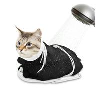 Catcan Cat Bathing Bag, Breathable Mesh Cat Shower Bag Anti Scratch Adjustable Cat Grooming Bag for Nail Trimming, Bathing Polyester Soft Cat Washing Bag (White- Black)