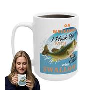 Catch Brew Cup, Fisherman Coffee Mug, Ceramic Beverage System with Funny Print Artwork Design, Heat Resistant Drinkware Build, Novelty Style Cup Set, Drink Use for Kitchen, Desk and Travel