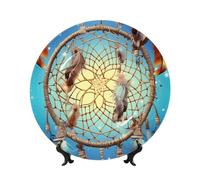 Catch Dream Net Ceramic Decorative Plates Bone China Decorative Plate With Display Stand Handmade Ceramic Ornament Personality Porcelain Dinner Plate Crafts For Home Office Wall Decoration 17cm