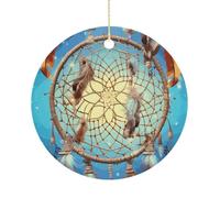 Catch Dream Net Personalized Christmas Ornaments Sublimation Ceramic Ornaments Round Xmas Keepsake with Gold String for Christmas Tree Winter Holiday Xmas Gift 3"