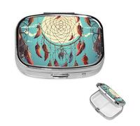 Catch Dream Net Pill Case with Mirror Retro 2 Compartment Pill Box Small Pill Organizer for Purse or Pocket Decorative Metal Medicine Vitamin Organizer Unique Gifts