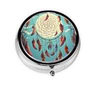 Catch Dream Net Pill Case with Mirror Retro 3 Compartment Pill Box Small Pill Organizer for Purse or Pocket Decorative Metal Medicine Vitamin Organizer Unique Gifts