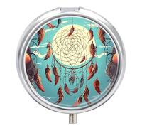 Catch Dream Net Pill Organizer 3 Compartment Travel Pillbox with Mirror Daily Medicine Pill Case Metal Pill Box for Purse & Pocket Portable Small Medicine Box Round Vitamin Case Container