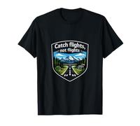 Catch Flights not Fights Camping Mountain Badge T-Shirt