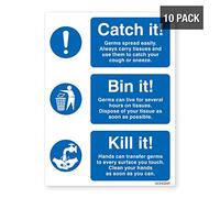 Catch It - Bin It - Kill It Sign - Self adhesive vinyl sticker 200mm x 300mm - Pack of 10