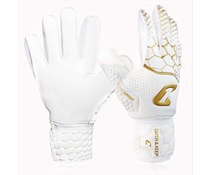 CATCH & KEEP Kralle Junior Pro 3.0 Children's Football Goalkeeper Gloves - Professional Football Goalkeeper Gloves for Children - Heavy Duty Falcon Grip - Optimal Shape Football Glove (4, Gold/White)