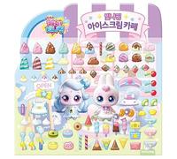 Catch! Teenieping Shooting Star Roleplay Sticker Set - Shimmerping Ice Cream Cafe Reusable Puffy Decals, Foldable Background Board & DIY Accessories for Kids Age 3+, Made in Korea