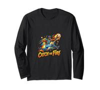 Catch The Fire Baseball Action Catcher Graphic Long Sleeve T-Shirt