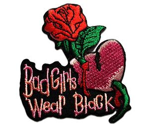 Catch the Patch Bad Girls Wear Black Iron-on Patch 7 x 7,3 cm for Adults with Funny Slogan Biker Heavy Metal, Velcro Patches Clothing Jeans Denim Birthday Gift