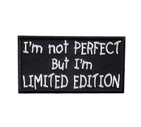 Catch the Patch Biker Quote Perfect But Limited Edition Iron-on Patches Funny 9 x 5 cm for Adults with Fabric Cotton Textile Original Quality, Smiley Alien Clothes Trousers Jeans Custom Adhesive