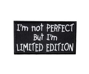 Catch the Patch Biker Quote Perfect But Limited Edition Iron-on Patches Funny 9 x 5 cm for Adults with Fabric Cotton Textile Original Quality, Smiley Alien Clothes Trousers Jeans Custom Adhesive