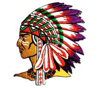 Catch the Patch Chief Indigenous Native American Iron-on Patches Vintage 7,5 x 6,3 cm for Adults with Fabric Cotton Textile Original Quality, Flower Mushroom Clothes Trousers Jeans Custom Adhesive