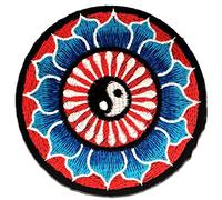 Catch the Patch Lotus Yin Yang Iron-on Patches Yoga 8 x 8 cm for Adults with Fabric Cotton Textile Original Quality, Buddha Mandala Clothes Trousers Jeans Custom Adhesive