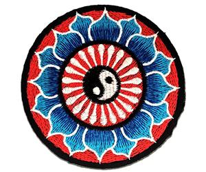 Catch the Patch Lotus Yin Yang Iron-on Patches Yoga 8 x 8 cm for Adults with Fabric Cotton Textile Original Quality, Buddha Mandala Clothes Trousers Jeans Custom Adhesive