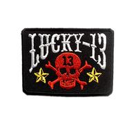 Catch the Patch Lucky 13 Biker Iron-on Patch 5,7 x 7,7 cm for Adults with Motorbike Easy Rider Vintage, Velcro Patches Clothing Jeans Denim Birthday Gift