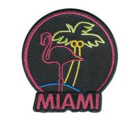 Catch the Patch Miami Flamingo Iron-on Patch 5 x 5,3 cm for Girls Adults with City Travel Sequins Glamour, Velcro Patches Clothing Jeans Denim Birthday Gift