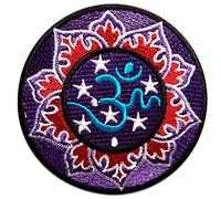 Catch the Patch Om Symbol Meditation Iron-on Patches Yoga 7,5 x 7,5 cm for Adults with Fabric Cotton Textile Original Quality, Buddha Mandala Clothes Trousers Jeans Custom Adhesive