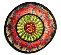 Catch the Patch Om Symbol Spiritual Meditation Iron-on Patches Yoga 8 x 8 cm for Adults with Fabric Cotton Textile Original Quality, Buddha Mandala Clothes Trousers Jeans Custom Adhesive