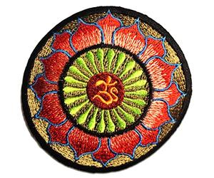 Catch the Patch Om Symbol Spiritual Meditation Iron-on Patches Yoga 8 x 8 cm for Adults with Fabric Cotton Textile Original Quality, Buddha Mandala Clothes Trousers Jeans Custom Adhesive
