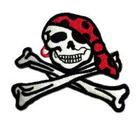 Catch the Patch Pirate Skull Iron-on Patch 8,5 x 7,4 cm for Kids with Caribbean Treasure Vintage Authentic, Velcro Patches Clothing Jeans Denim Birthday Gift