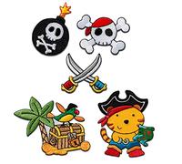 Catch the Patch Pirate Treasure Chest Iron-on Patch Set of 5 for Kids with Detailed Vintage Gift Idea Original