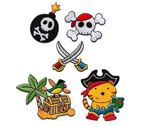 Catch the Patch Pirate Treasure Chest Iron-on Patch Set of 5 for Kids with Detailed Vintage Gift Idea Original