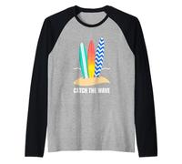 Catch The Wave Summer Coastal Graphic Design Raglan Baseball Tee