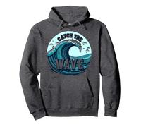 Catch The Wave: Surfer's Ocean Adventure Pullover Hoodie, Adult Unisex, Dark Heather Grey, L