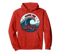 Catch The Wave: Surfer's Ocean Adventure Pullover Hoodie, Adult Unisex, Red, M
