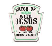 Catch Up With Jesus Blessed From My Head To-Ma-Toes Christian Christ Catholic Holy Church Ketchup Catsup Funny Humor 1.1" Enamel Pin Badge