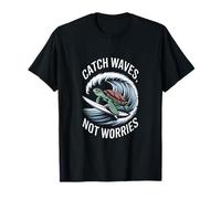 Catch Waves Not Worries Turtle Surf Retro Sea T-Shirt