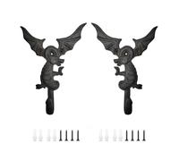 CatchDragon Cast Iron Dragon Wall Hooks Set of 2, Heavy Duty Decorative Dragon Coat Hooks, Rustic Gothic Wall Mounted Hooks for Coats, Keys, Towels, Entryway, Bathroom, Black Vintage Finish (C)